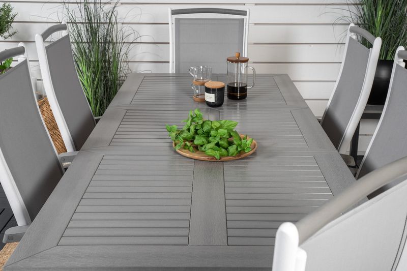 Venture Home Albany Rektangulärt Matbord 152 x 90 Vit + 6 st Positionsstolar Vit