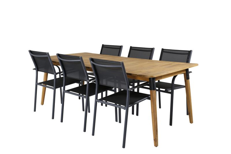 Venture Home Julian & Santorini Rektangulärt Matbord 210 x 100 Natur + 6 st Matstolar Svart