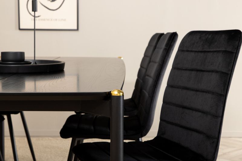 Venture Home Pelle & Windu Rektangulärt Matbord 190 x 90 Svart + 6 st Matstolar Svart