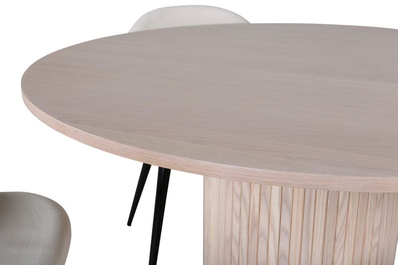Venture Home Bianca & Velvet Runt Matbord ⌀110 Vitputsad + 4 st Matstolar Grädde