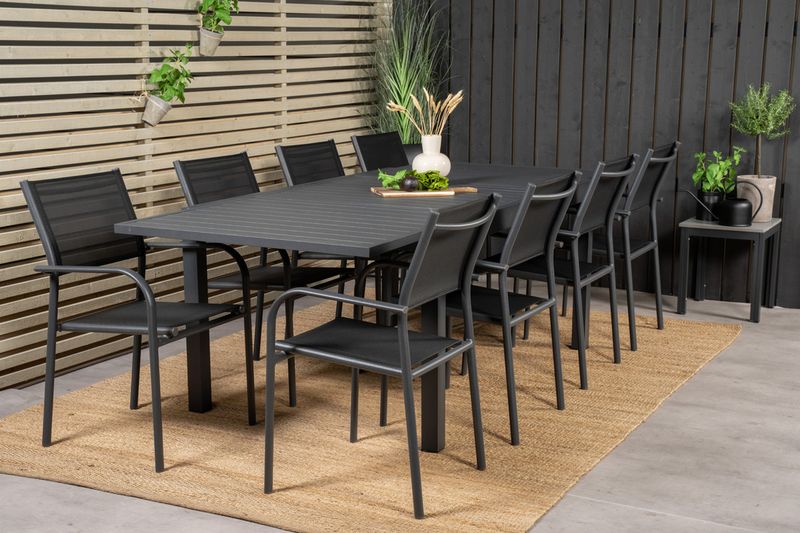 Venture Home Santorini & Marbella Matstolar 8-pack Svart + Rektangulärt Matbord 160 x 100 Svart