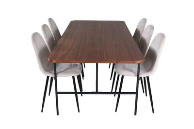 Venture Home Uno & Polar Rektangulärt Matbord 200 x 90 Natur + 6 st Matstolar Beige