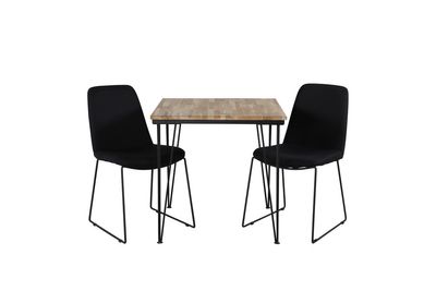 Venture Home Muce & Bali 2 st Matstolar Svart + Rektangulärt Matbord 80 x 80 Natur