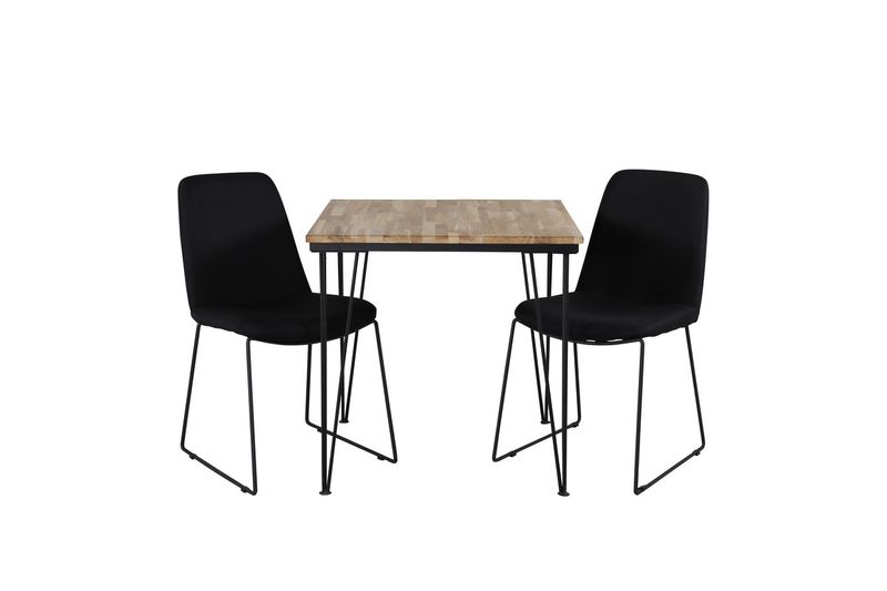 Venture Home Muce & Bali 2 st Matstolar Svart + Rektangulärt Matbord 80 x 80 Natur