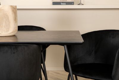 Venture Home Berit & Petra 6 st Matstolar Svart + Rektangulärt Matbord 190 x 90 Svart