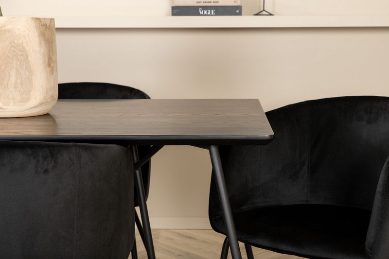 Venture Home Berit & Petra 6 st Matstolar Svart + Rektangulärt Matbord 190 x 90 Svart