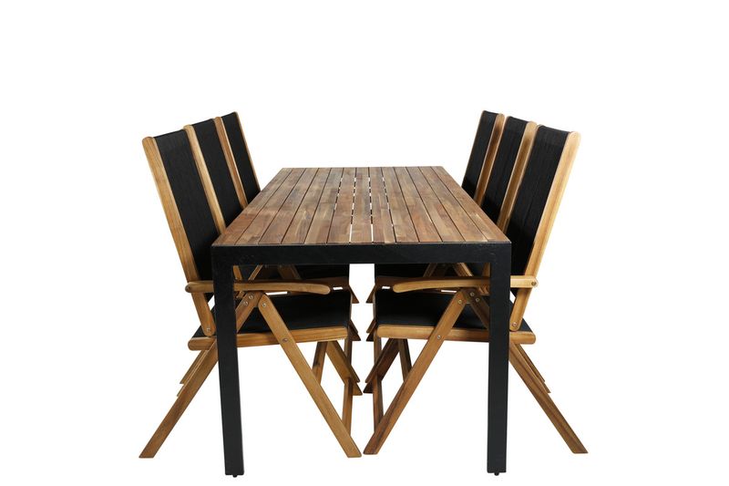 Venture Home Little John & Bois 6 st Matstolar Svart + Rektangulärt Matbord 205 x 90 Natur