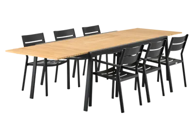 Brafab Naos matbord 100x220-320 cm svart/teak