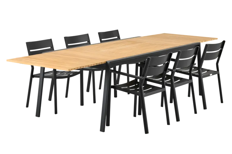 Brafab Naos matbord 100x220-320 cm svart/teak