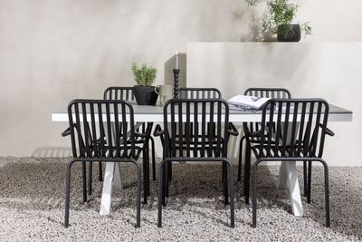 Venture Home Garcia & Peking Rektangulärt Matbord 200 x 100 Grå + 6 st Matstolar Svart