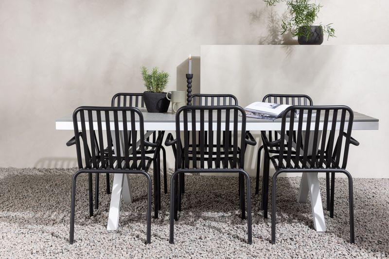 Venture Home Garcia & Peking Rektangulärt Matbord 200 x 100 Grå + 6 st Matstolar Svart