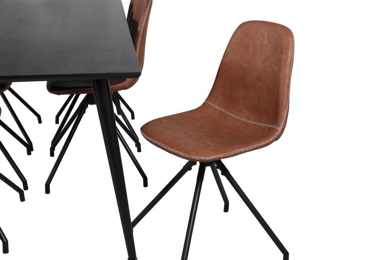 Venture Home Dipp & Polar Rektangulärt Matbord 180 x 90 Svart + 6 st Matstolar Brun