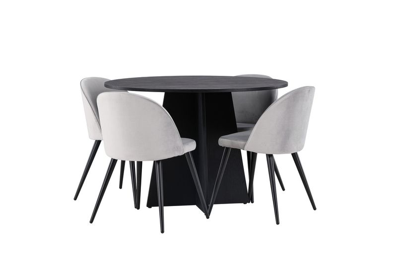 Venture Home Velvet & Bootcut 4 st Matstolar Grå + Runt Matbord ⌀110 Svart