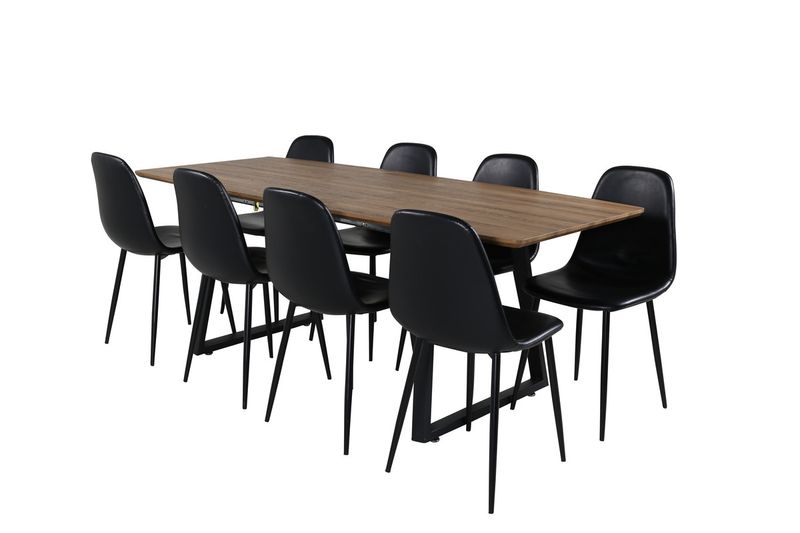 Venture Home Polar & Inca 8 st Matstolar Svart + Rektangulärt Matbord 160 x 85 Valnöt