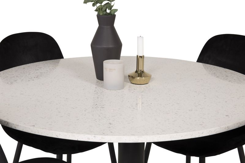 Venture Home Razzia & Polar Runt Matbord ⌀106 Vit + 4 st Matstolar Svart