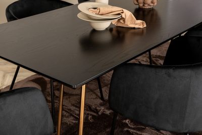 Venture Home Berit & Petra 6 st Matstolar Svart + Rektangulärt Matbord 190 x 90 Svart