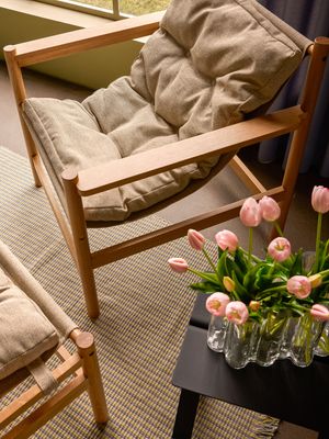 Hübsch Heritage fåtölj med fotpall natur/beige