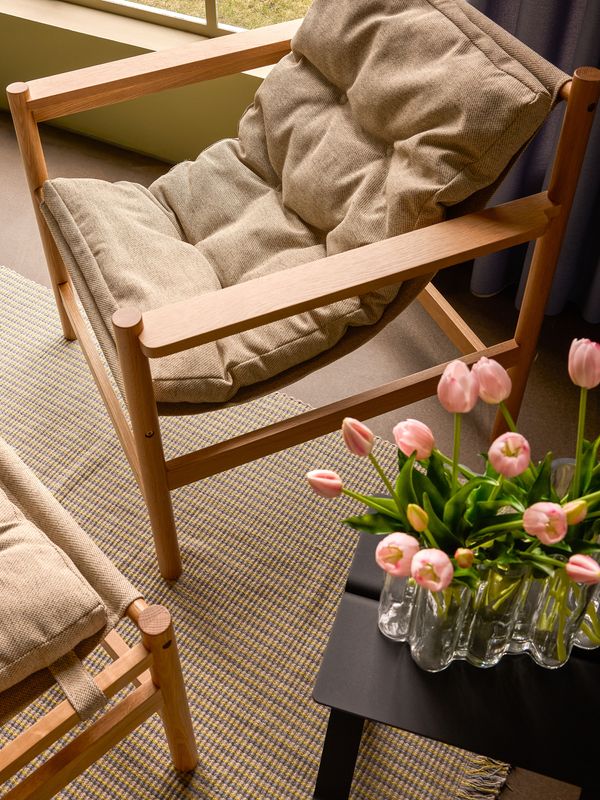 Hübsch Heritage fåtölj med fotpall natur/beige