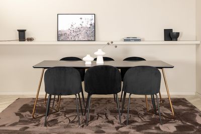 Venture Home Wrinkles & Petra 6 st Matstolar Svart + Rektangulärt Matbord 190 x 90 Svart