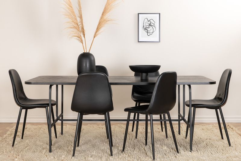 Venture Home Uno & Polar Rektangulärt Matbord 200 x 90 Svart + 6 st Matstolar Svart