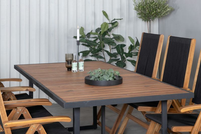 Venture Home Little John & Khung Matstolar 6-pack Svart + Rektangulärt Matbord 200 x 100 Natur