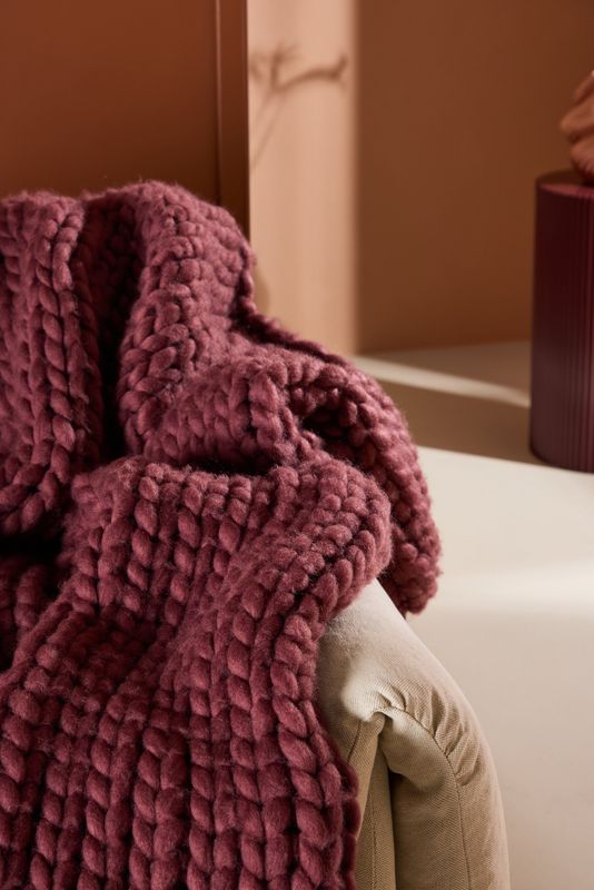 Venture Home Kate Pläd - Vinröd Räfflad Filt