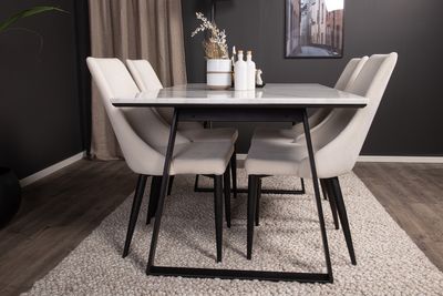Venture Home Estelle & Leone Rektangulärt Matbord 140 x 90 Svart + 4 st Matstolar Beige