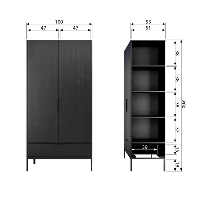 WOOOD Adam 2-dörrars Skåp i Svart Furu