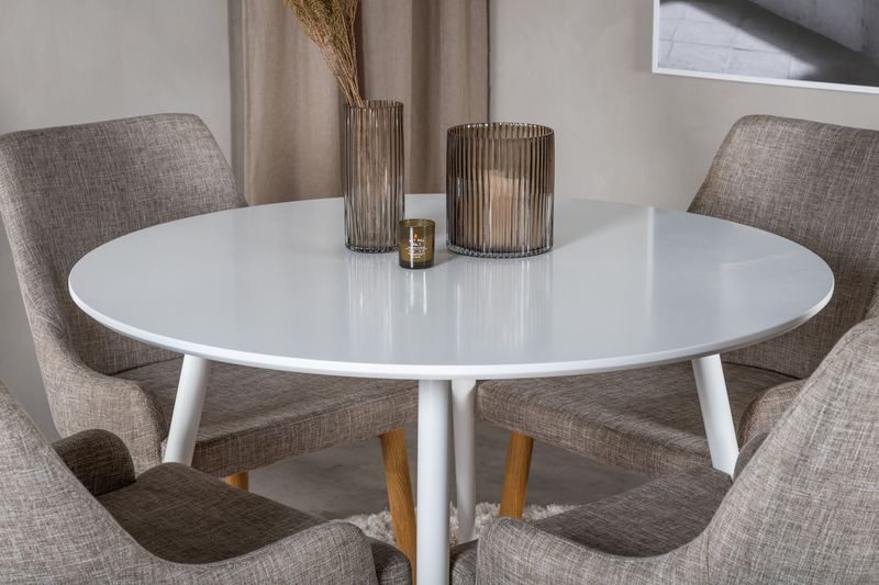 Venture Home Plaza Runt Matbord ⌀100 Vit + 4 st Matstolar Grå