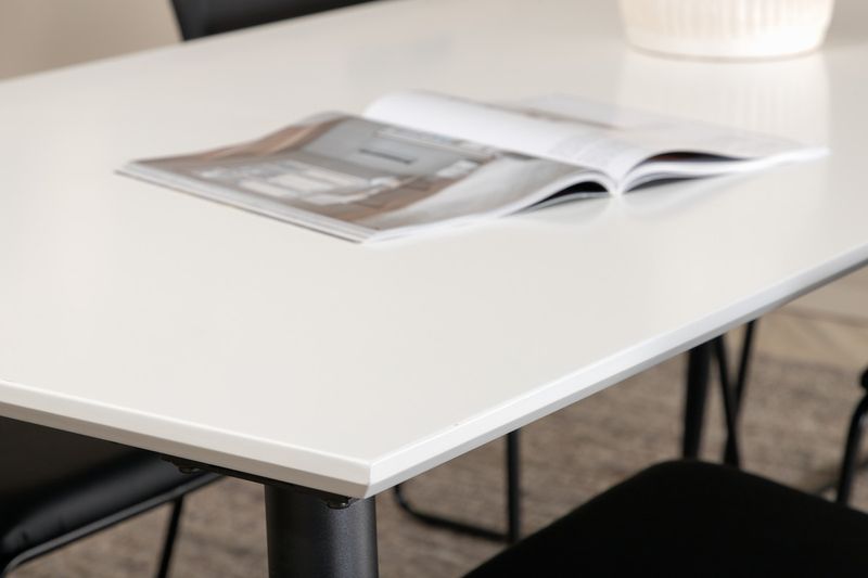 Venture Home Jimmy & Kenth Rektangulärt Matbord 195 x 90 Vit + 6 st Matstolar Svart