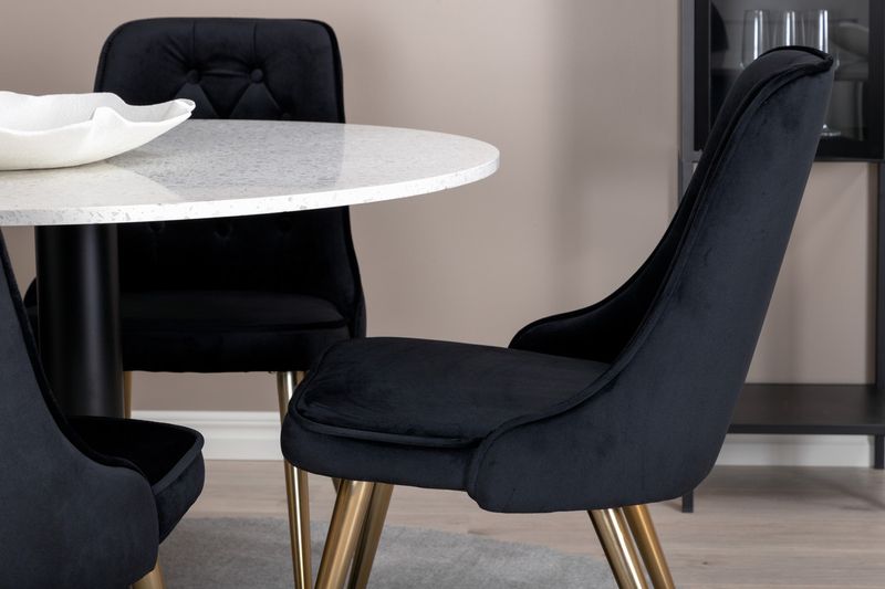 Venture Home Razzia & Velvet Deluxe Runt Matbord ⌀106 Vit + 4 st Matstolar Svart