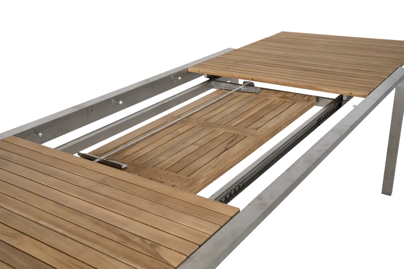 Brafab Naos Matbord 100x220-320 cm Rostfritt Stål/Teak