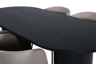 Venture Home Berit & Bianca 4 st Matstolar Beige + Ovalt Matbord 200 x 90 Svart