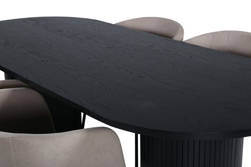 Venture Home Berit & Bianca 4 st Matstolar Beige + Ovalt Matbord 200 x 90 Svart