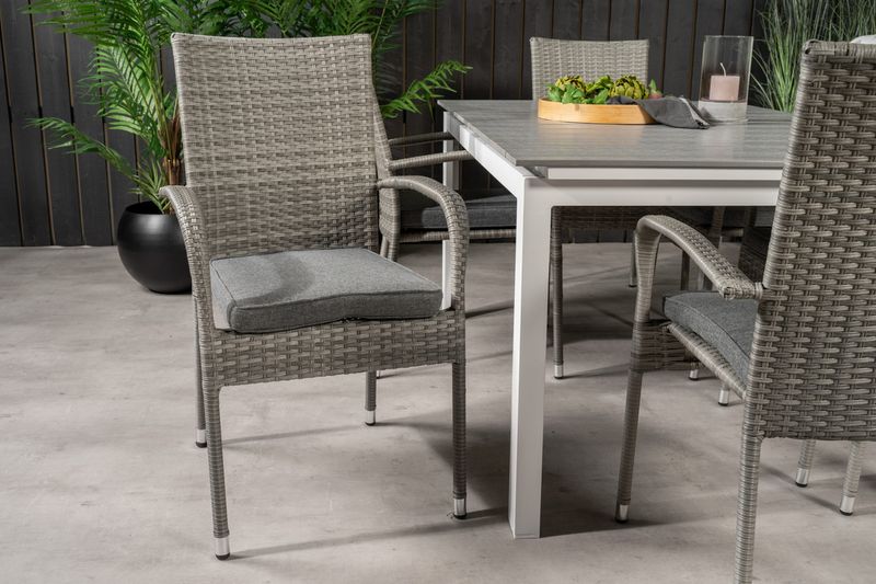 Venture Home Levels & Anna Rektangulärt Matbord 160 x 100 Vit + 6 st Matstolar Grå