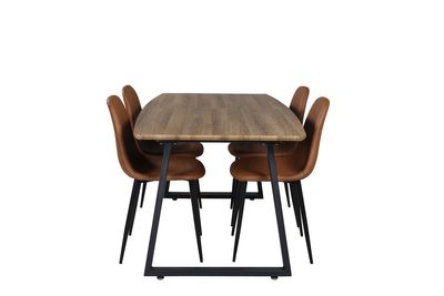 Venture Home Polar & Inca 4 st Matstolar Brun + Rektangulärt Matbord 160 x 85 Valnöt