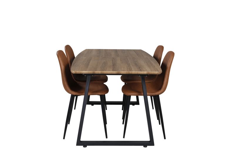 Venture Home Polar & Inca 4 st Matstolar Brun + Rektangulärt Matbord 160 x 85 Valnöt