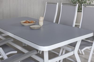 Venture Home Virya & Albany Rektangulärt Matbord 200 x 100 Vit + 6 st Positionsstolar Vit