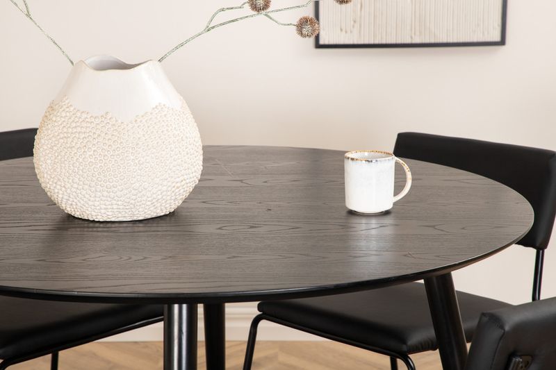 Venture Home Kenth & Dipp 4 st Matstolar Svart + Runt Matbord ⌀115 Svart