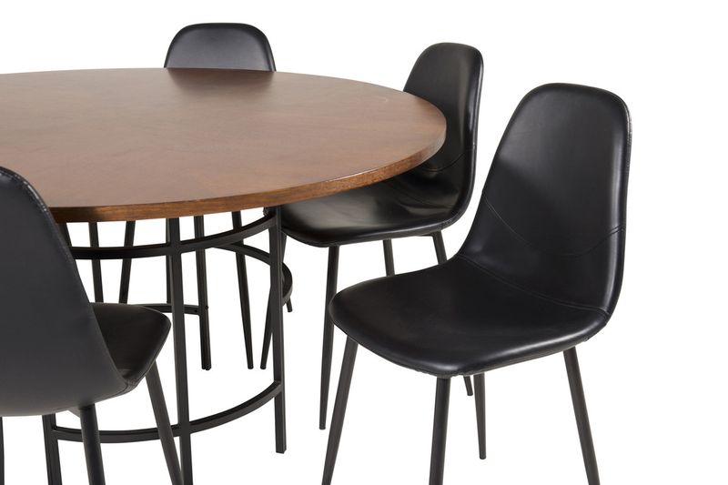 Venture Home Copenhagen & Polar Runt Matbord ⌀140 Brun + 6 st Matstolar Svart