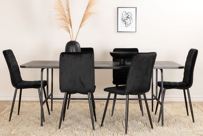 Venture Home Uno & Windu Rektangulärt Matbord 200 x 90 Svart + 6 st Matstolar Svart