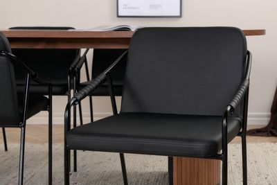 Venture Home Tvist & Bianca Matstolar 4-pack Svart + Ovalt Matbord 200 x 90 Valnöt