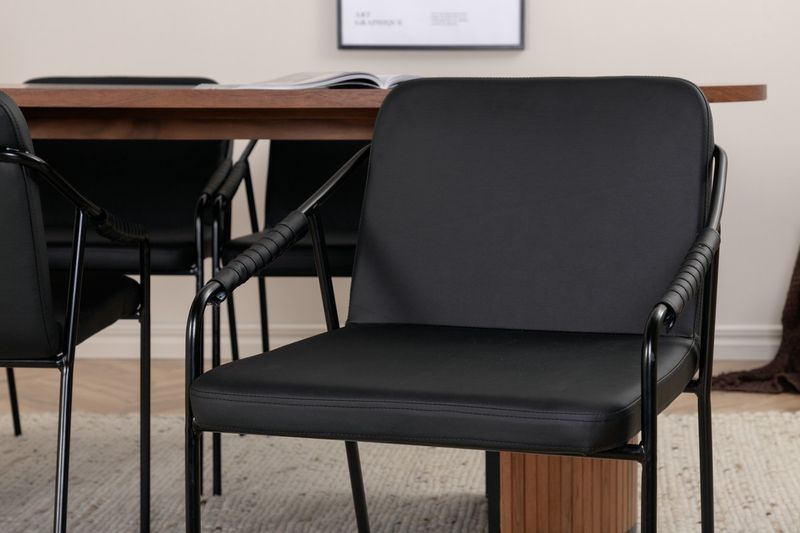 Venture Home Tvist & Bianca Matstolar 4-pack Svart + Ovalt Matbord 200 x 90 Valnöt