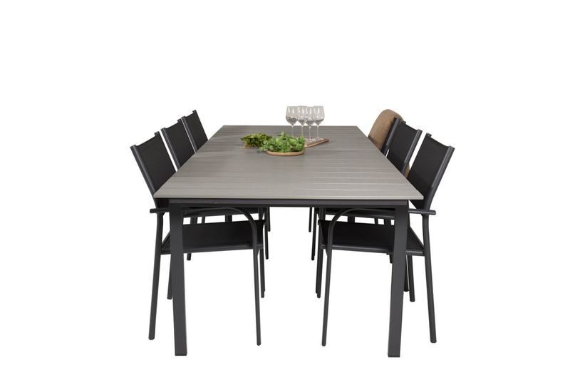 Venture Home Levels & Santorini Rektangulärt Matbord 229 × 100 Svart + 6 st Matstolar Svart