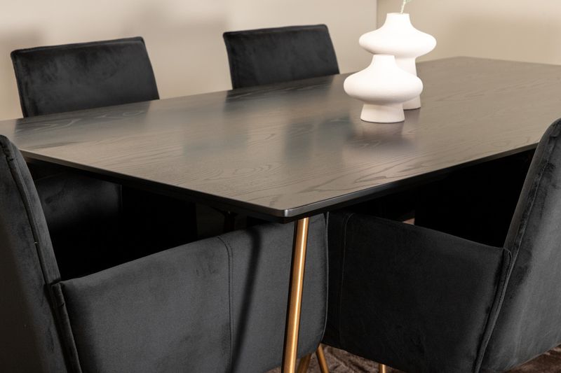Venture Home Petra Rektangulärt Matbord 190 x 90 Svart + 6 st Matstolar Svart