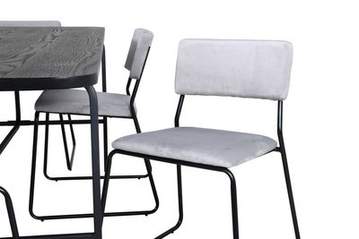 Venture Home Kenth & Uno 6 st Matstolar Grå + Rektangulärt Matbord 200 x 90 Svart