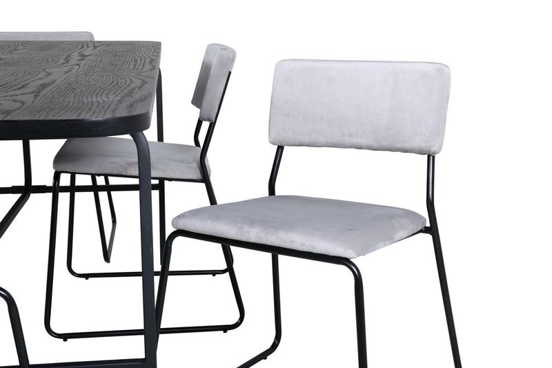 Venture Home Kenth & Uno 6 st Matstolar Grå + Rektangulärt Matbord 200 x 90 Svart