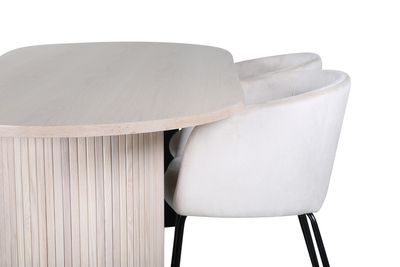 Venture Home Berit & Bianca 4 st Matstolar Beige + Ovalt Matbord 200 x 90 Vitputsad