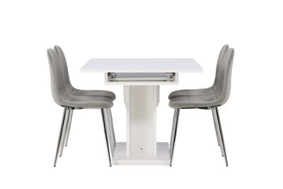 Venture Home Pluto & Eva Rektangulärt Matbord 120 x 90 Vit + 4 st Matstolar Ljusgrå