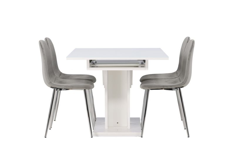 Venture Home Pluto & Eva Rektangulärt Matbord 120 x 90 Vit + 4 st Matstolar Ljusgrå